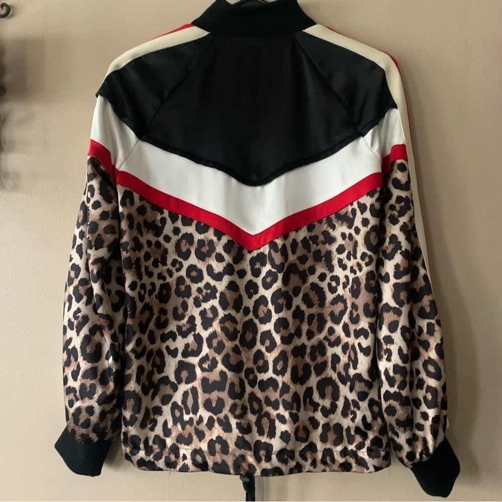 Pam & Gela Leopard Print Color Block Satin Bomber… - image 7